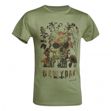 D.FIVE DF5-F61430-6 T-Shirt Skull with Flowers OD GREEN S